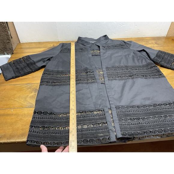 Ming Wang Jacket Womens 1X Black Lace Cardigan Sweater Open Front - Picture 7 of 11